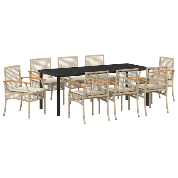 vidaXL Ensemble de salle à manger pour jardin 9 Pièces Beige et Noir