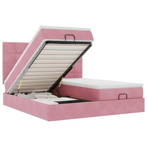 vidaXL Cadre de lit ottoman avec matelas rose 180x200 cm velours