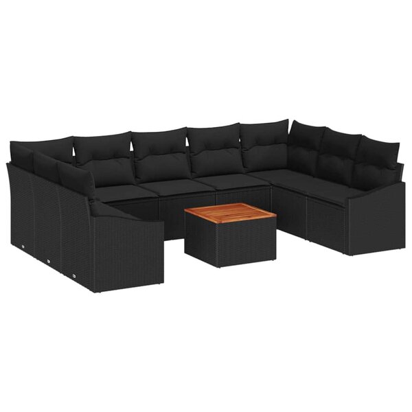 vidaXL Ensemble de canapé de jardin 10 Pièces Noir Poly rotin