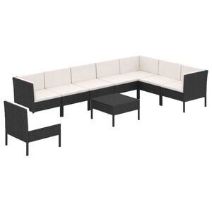 Salon de jardin meuble d'extérieur ensemble de mobilier 9 pièces avec coussins résine tressée noir 02_0018144