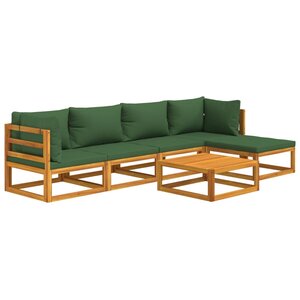 Salon de jardin meuble d'extérieur ensemble de mobilier 6 pièces avec coussins vert bois massif 02_0016959