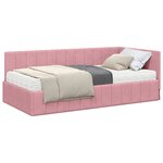 vidaXL Cadre de lit d'angle avec matelas Rose 100 x 200 cm Velours