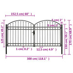 vidaXL Portillon double porte avec dessus arqué Acier 300x125 cm Noir