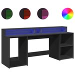 Bureau table poste de travail meuble d'ordinateur informatique étude avec lumières LED 200 x 55 x 91 cm bois d'ingénierie noir 02_0023433