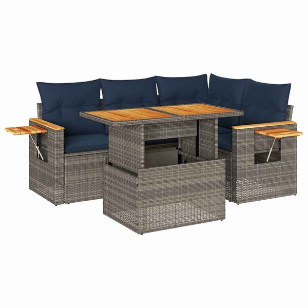 vidaXL Salon de jardin 5 Pièces avec coussins gris résine tressée acacia