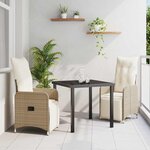 vidaXL Ensemble de salle à manger de jardin 3 pièces avec coussins beige en poly rotin .