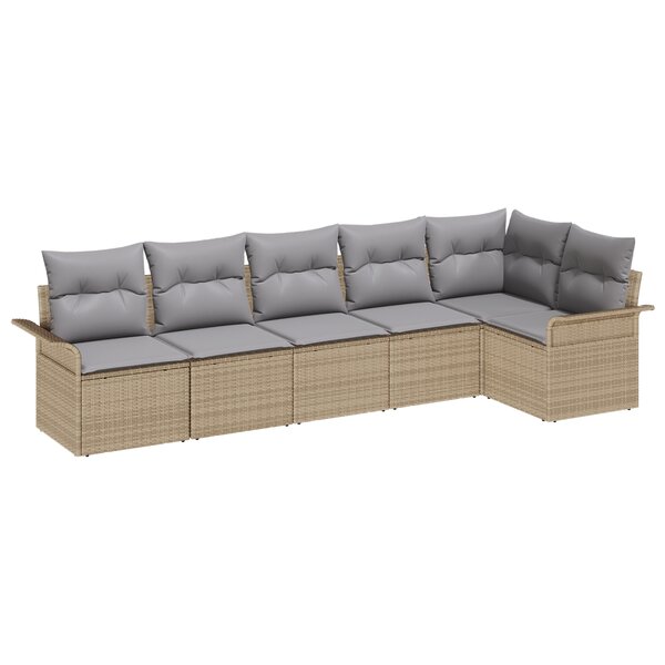Ensemble de canapé de jardin 6 pièces avec coussins Beige en poly rattan