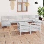 vidaXL Salon de jardin 10 Pièces Blanc Bois de pin massif