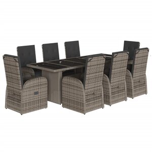 vidaXL Ensemble à manger de jardin 9 Pièces coussins gris résine tressée