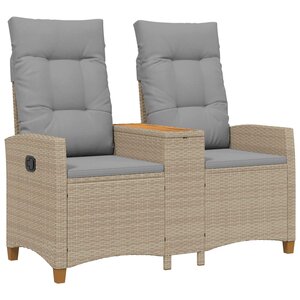 vidaXL Banc inclinable avec table Beige et Gris clair polyrotin