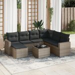 vidaXL Salon de jardin 8 Pièces avec coussins gris résine tressée
