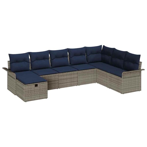 vidaXL Ensemble de canapé de jardin 8 Pièces Gris et marine polyrotin