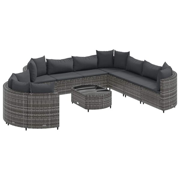 vidaXL Salon de jardin avec coussins 10 Pièces gris résine tressée