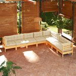 vidaXL Salon de jardin 8 Pièces avec coussins crème Bois de pin massif