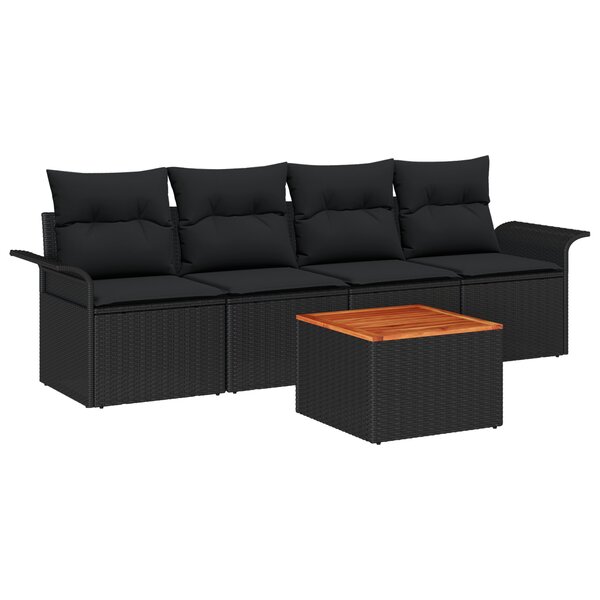 vidaXL Ensemble de Canapés de Jardin 5 pièces avec Coussins en Noir et Poly Rotin