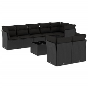 vidaXL Salon de jardin 9 Pièces avec coussins noir résine tressée