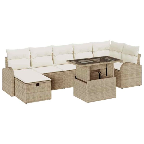 vidaXL Ensemble de canapé de jardin 8 Pièces Beige Poly rotin