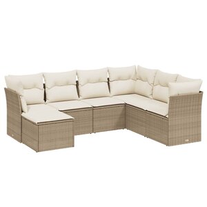 vidaXL Salon de jardin avec coussins 7 Pièces beige résine tressée