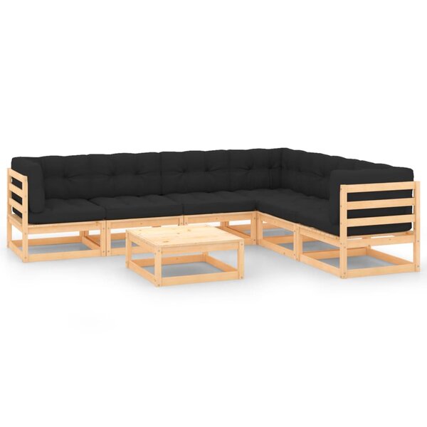 vidaXL Salon de jardin 7 Pièces avec coussins Bois de pin massif