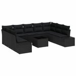 vidaXL Ensemble de canapé de jardin avec coussin 10 Pièces Noir polyrotin