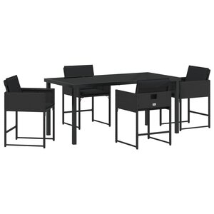 vidaXL Ensemble de salle à manger de jardin 5 pièces avec coussins en rattan poly noir