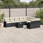 vidaXL Salon de jardin 10 Pièces avec coussins noir résine tressée
