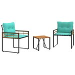 vidaXL Ensemble de meubles d'extérieur avec coussin 3 Pièces Turquoise