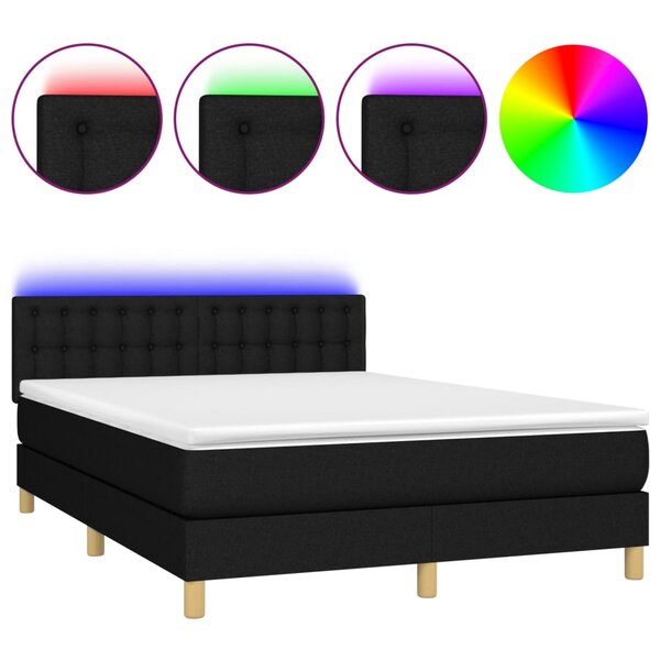 vidaXL Sommier à lattes de lit avec matelas LED Noir 140x190 cm Tissu