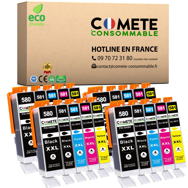 580XL 581XL - 20 Cartouches d'Encre Compatibles avec Canon PGI-580 CLI-581 - COMETE