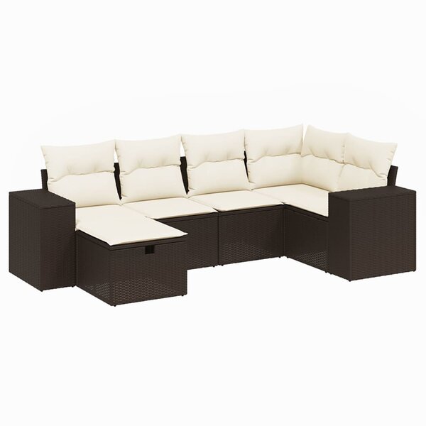 vidaXL Salon de jardin avec coussins 6 Pièces marron résine tressée