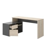 Bureau d'angle reversible 1 tiroir + 1 porte - chêne et gris - 139 x 92 x 75 cm