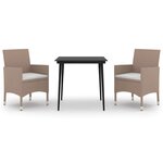 vidaXL Ensemble à manger de jardin coussins 3 Pièces Résine tressée Verre