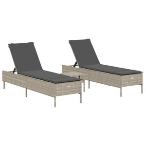 vidaXL Ensemble de chaises longues avec coussins 3Pièces gris clair rotin