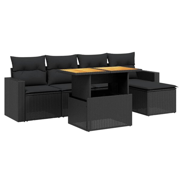 vidaXL Salon de jardin 6 Pièces avec coussins noir résine tressée