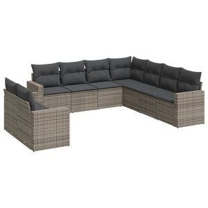 vidaXL Salon de jardin 9 Pièces avec coussins gris résine tressée