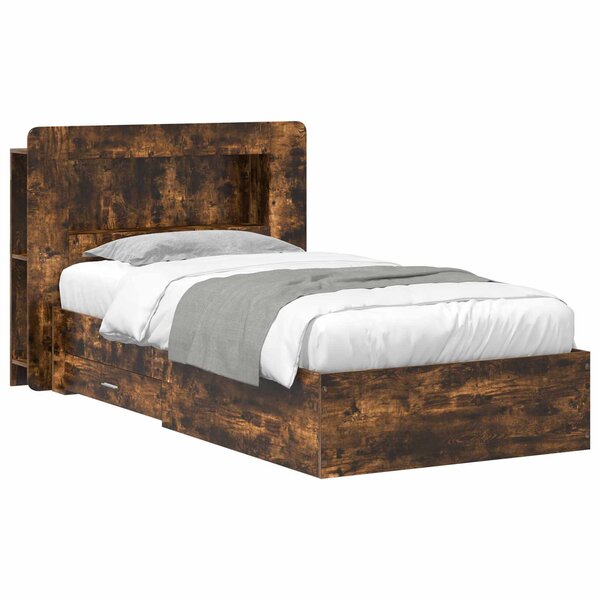 vidaXL Cadre de lit avec rangement Chêne fumé 90 x 190 cm
