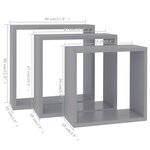 vidaXL Étagères murales sous forme de cube 3 Pièces Gris MDF