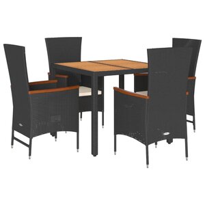 vidaXL Ensemble à manger de jardin coussins 5Pièces Noir Résine tressée