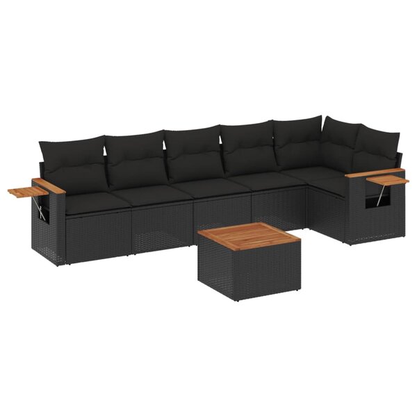 vidaXL Salon de jardin 7 Pièces avec coussins noir résine tressée