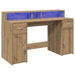 vidaXL Bureau avec lumières LED chêne artisanal bois d'ingénierie