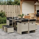 vidaXL Ensemble à manger de jardin et coussins 9 Pièces gris clair rotin