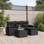 vidaXL Salon de jardin 4 Pièces avec coussins noir résine tressée