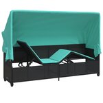 vidaXL Chaise longue avec auvent et coussins noir résine tressée