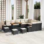 Ensemble de canapé de jardin 13 pièces avec coussins noir poly rattan acacia