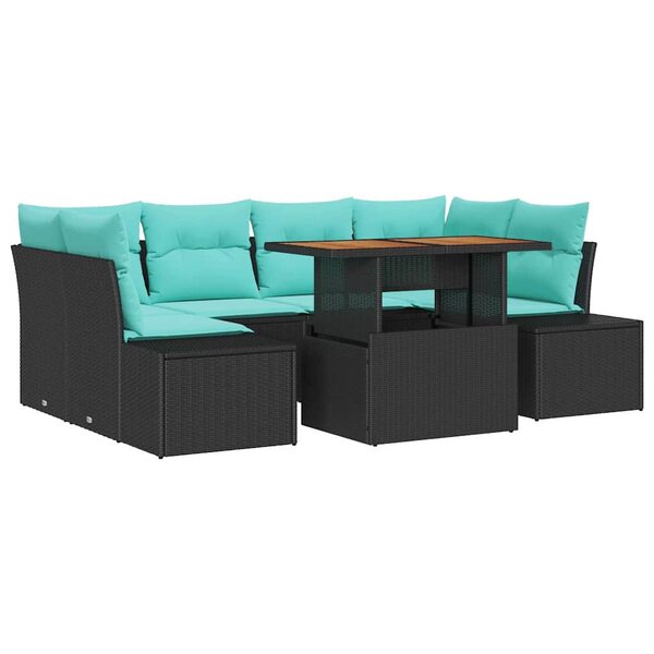 vidaXL Ensemble de canapé de jardin 7 Pièces Noir Poly rotin