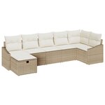 vidaXL Ensemble de canapé de jardin 7 pièces avec coussins Beige Poly Rattan