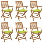 vidaXL Chaises pliables de jardin lot de 6 avec coussins Bois d'acacia