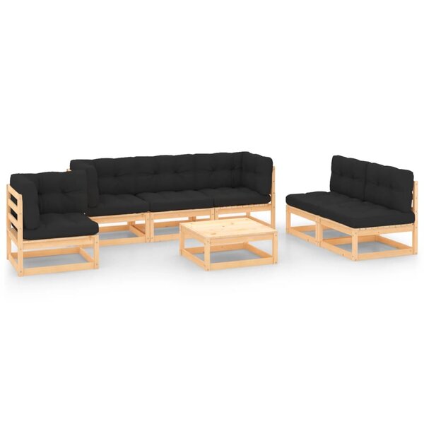 vidaXL Salon de jardin 7 Pièces avec coussins Bois de pin massif