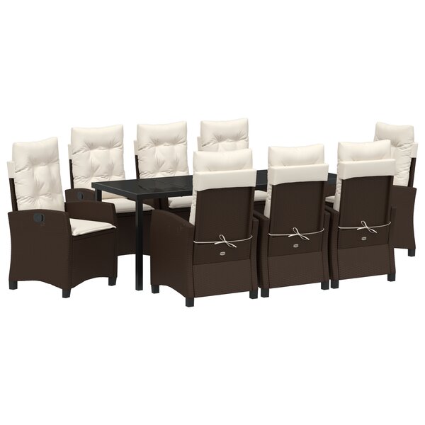 vidaXL Set de salle à manger de jardin de 9 pièces avec coussins Marron Poly Rotin