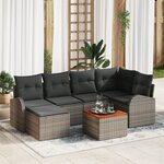vidaXL Ensemble de Canapés Jardin 7 Pièces avec Coussins Gris Rattan Poly Acacia